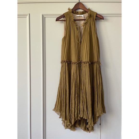 🔥NEW ON POSH🔥Chloe Khaki Silk Pleated Dress - Picture 1 of 5